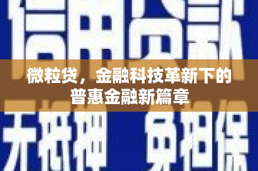 沾化微粒贷，金融科技革新下的普惠金融新篇章